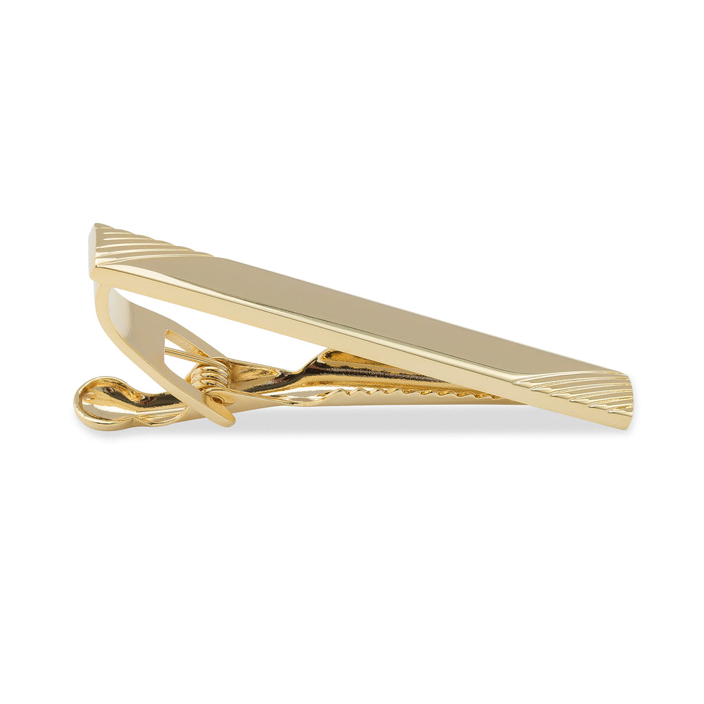 King Edward Gold Tie Bar | Swank Diagonal Lines Tie Clip | Tie Clasp | OTAA