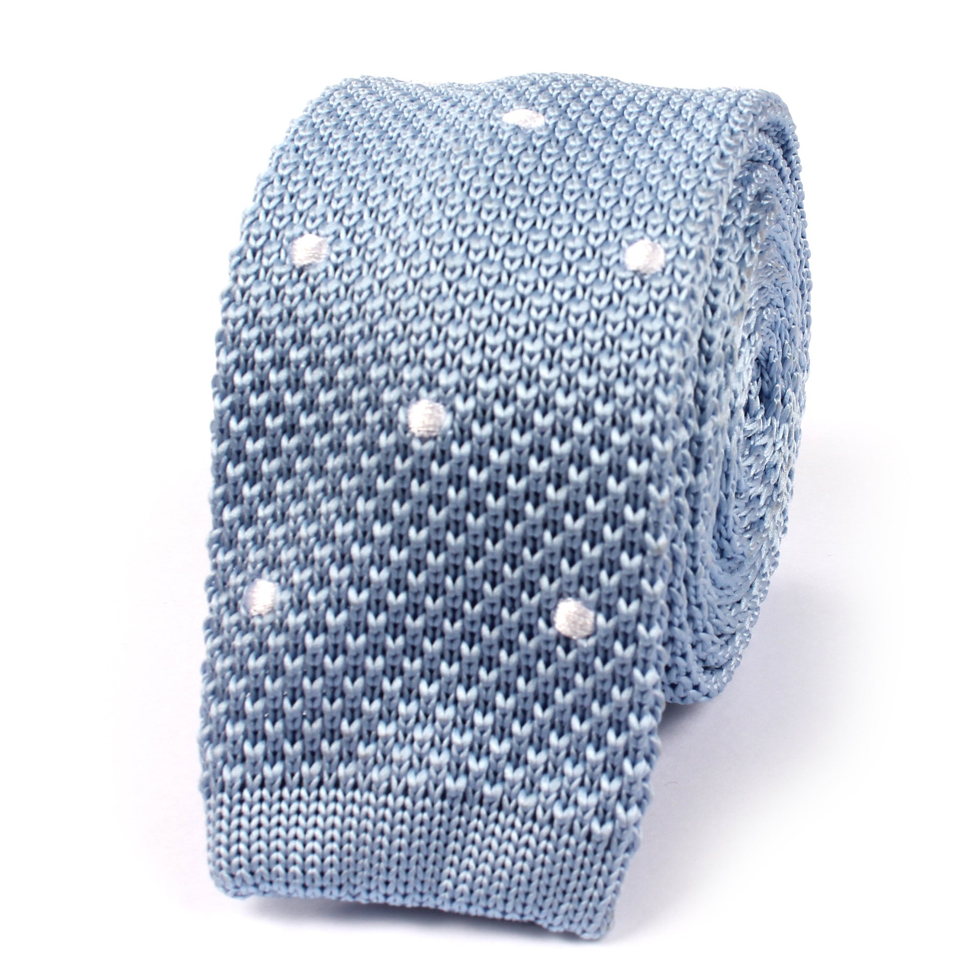 Light Blue Knitted Tie with White Polka Dots Knit Ties Knits Necktie