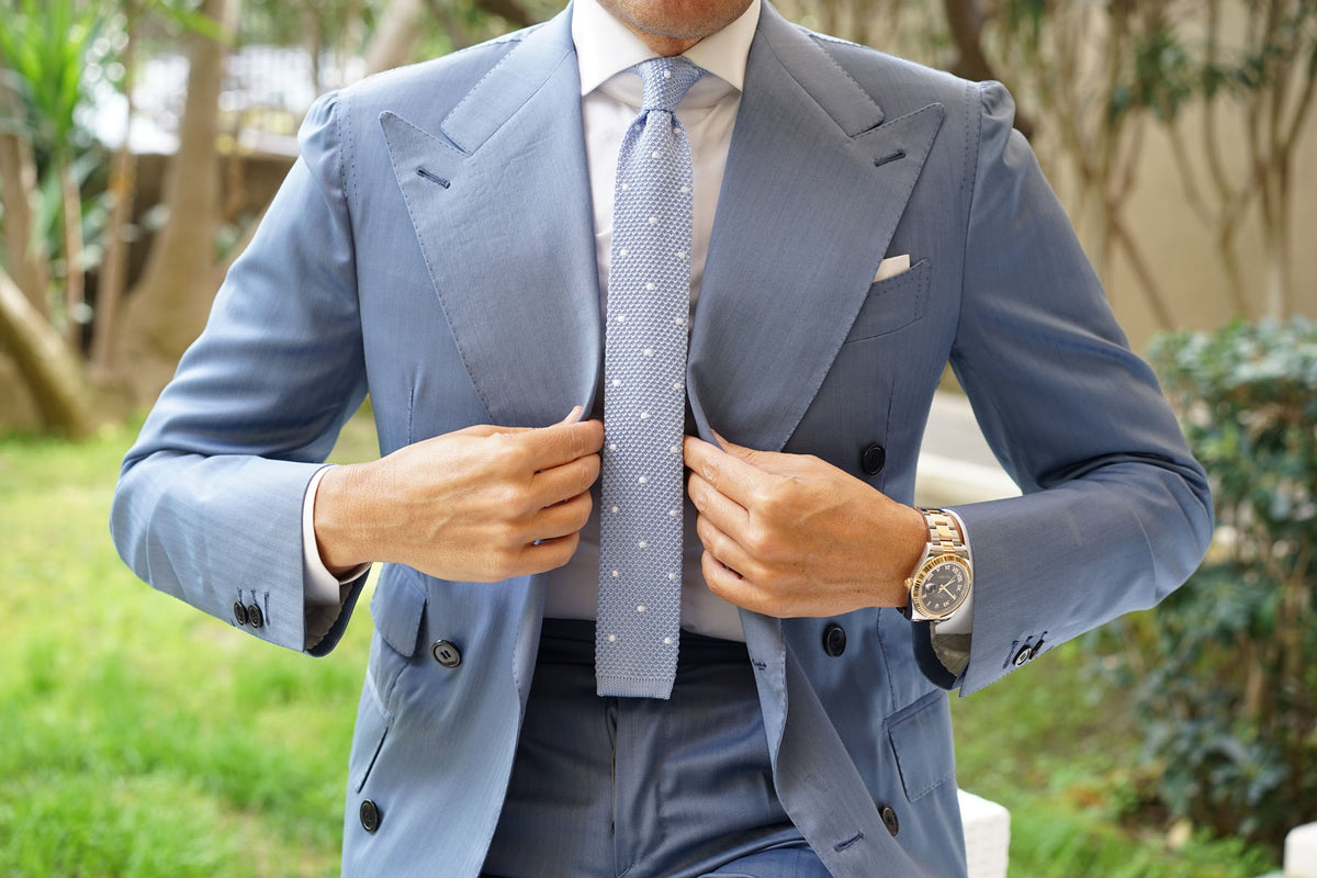 Light Blue Knitted Tie with White Polka Dots | Knit Ties Knits Necktie ...