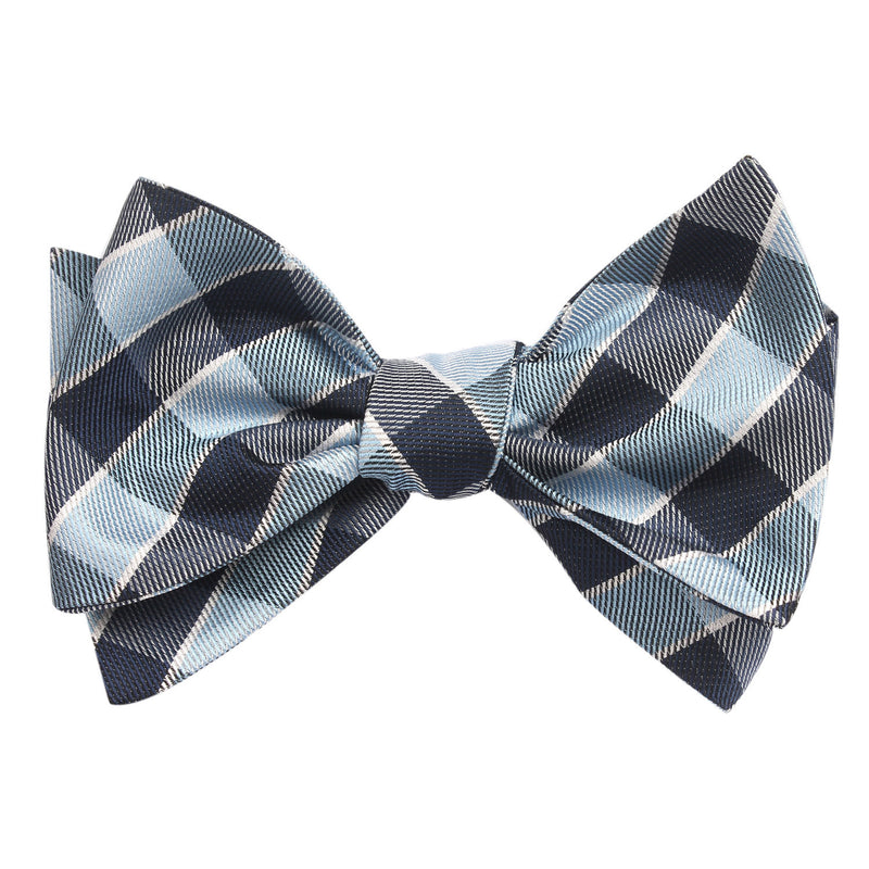 Light and Navy Blue Checkered Bow Tie Untied | Plaid Self-Tied Bowties ...