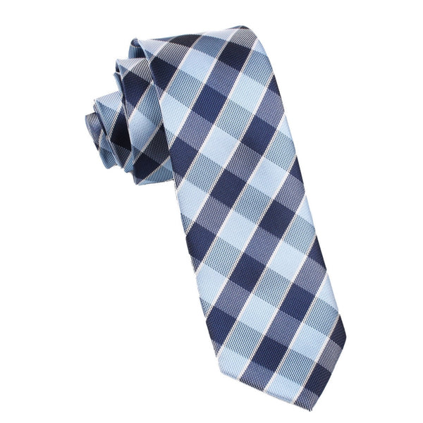 Light and Navy Blue Checkered Skinny Tie | Thin Narrow Ties | OTAA