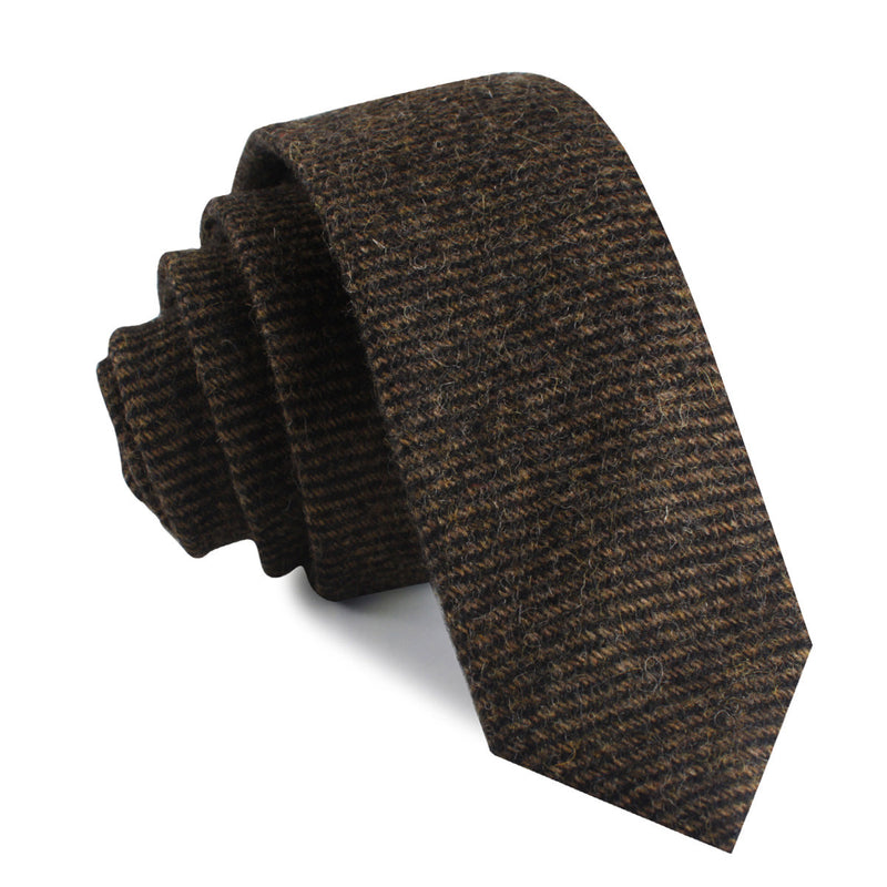 Lincoln Wool Skinny Tie | Men's Brown Slim Ties | Thin Narrow Neckties ...
