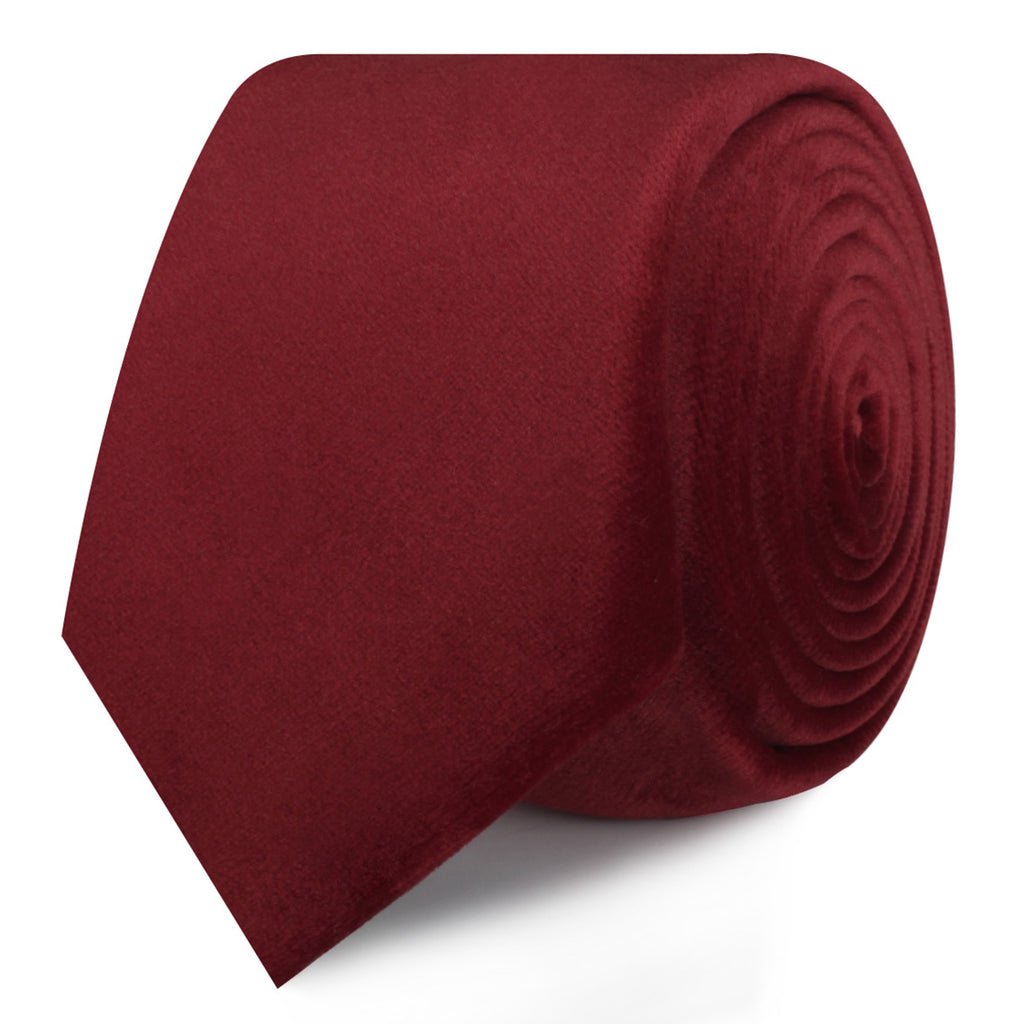 Maroon Velvet Skinny Tie | Red Slim Ties | Mens Wedding Narrow Necktie ...