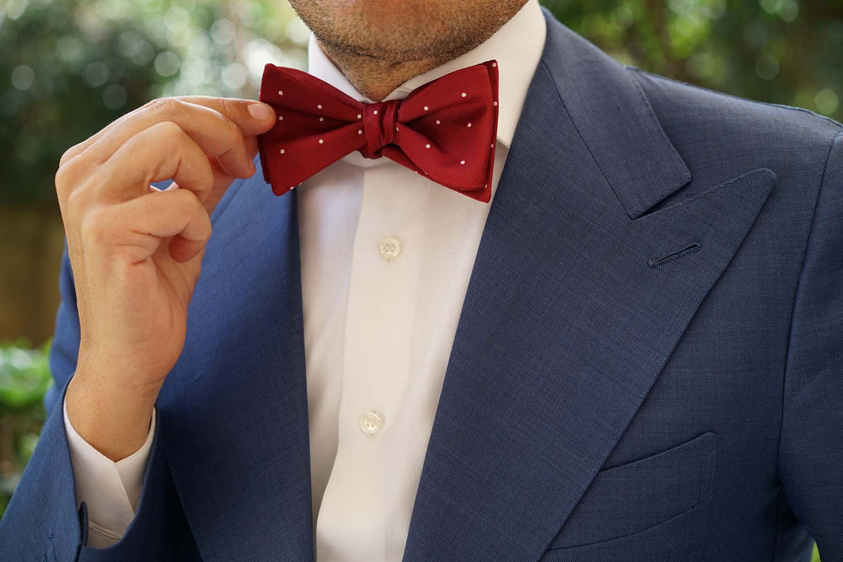 Maroon with White Polka Dots Self Tie Bow Tie | Mens Red Untied Bowtie ...