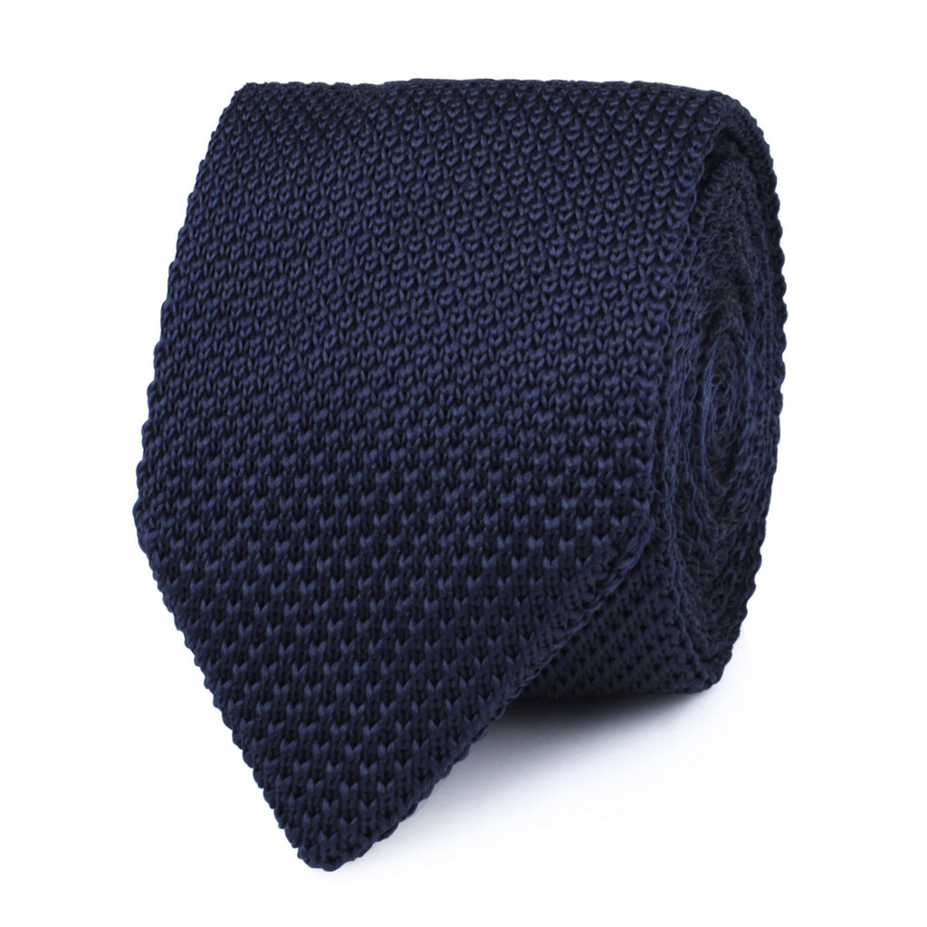 Matutine Navy Knitted Tie Mens Point Knit Ties Men Pointed OTAA