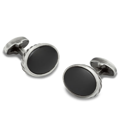 Cauldron Matte Black Stone Cufflinks | Classic Curved Round Cufflink | OTAA