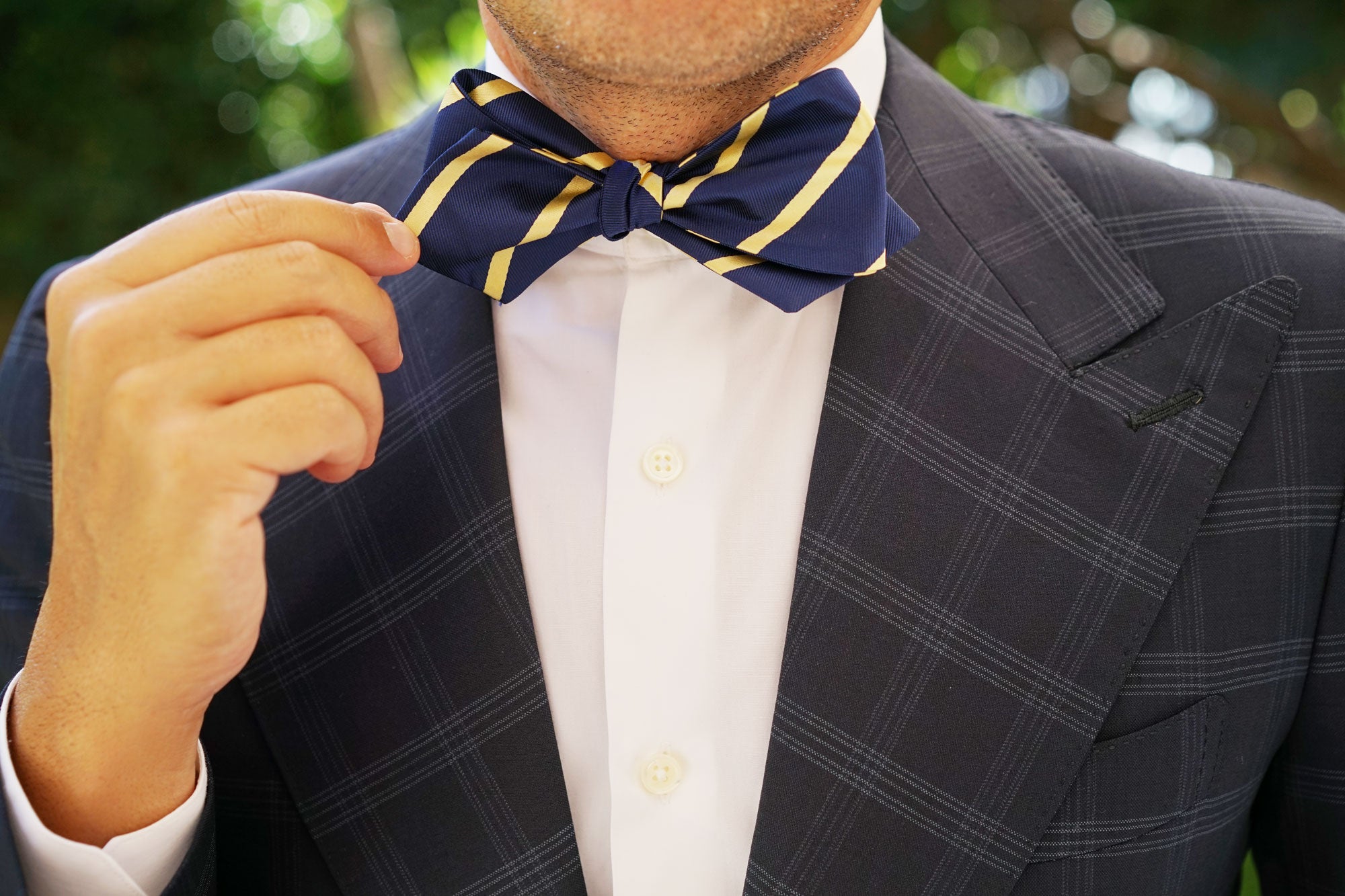 Navy Blue with Yellow Stripes Self Tie Diamond Tip Bow Tie | Bowtie AU ...