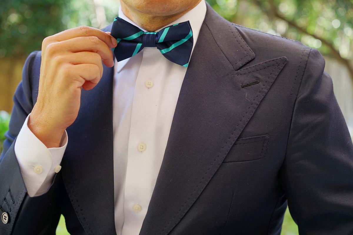 Navy Blue Bow Tie with Teal Stripe | Repp Striped Pre-Tied Bowties AU ...