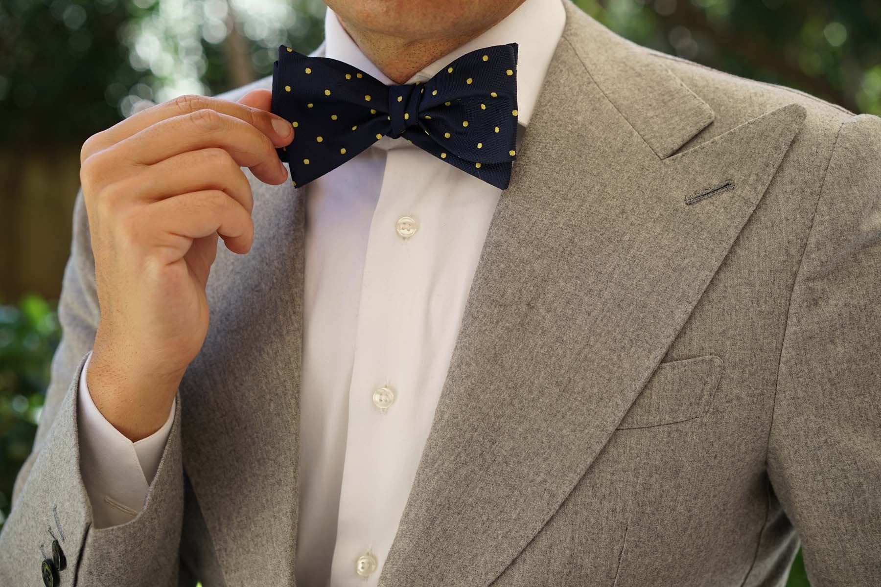 Navy Blue with Yellow Polka Dots Self Tie Bow Tie | Untied Bowties Man ...