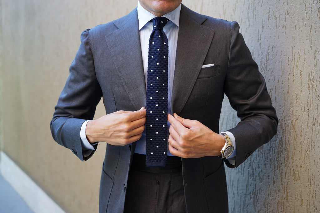 Navy Blue Knitted Tie with White Polka Dots | Knit Ties Knits Necktie ...