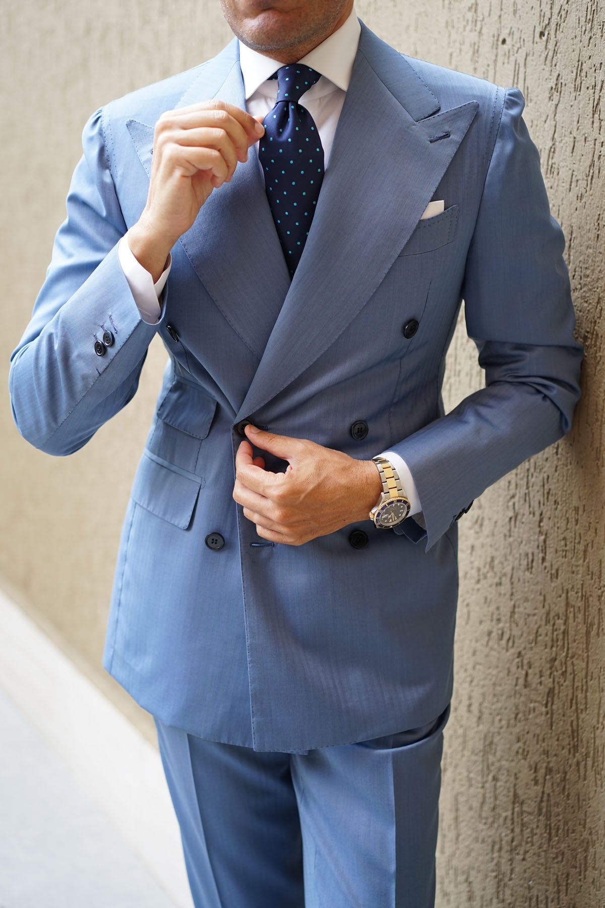 Navy Blue with Mint Blue Polka Dots Necktie | Mens Dress Ties Online | OTAA