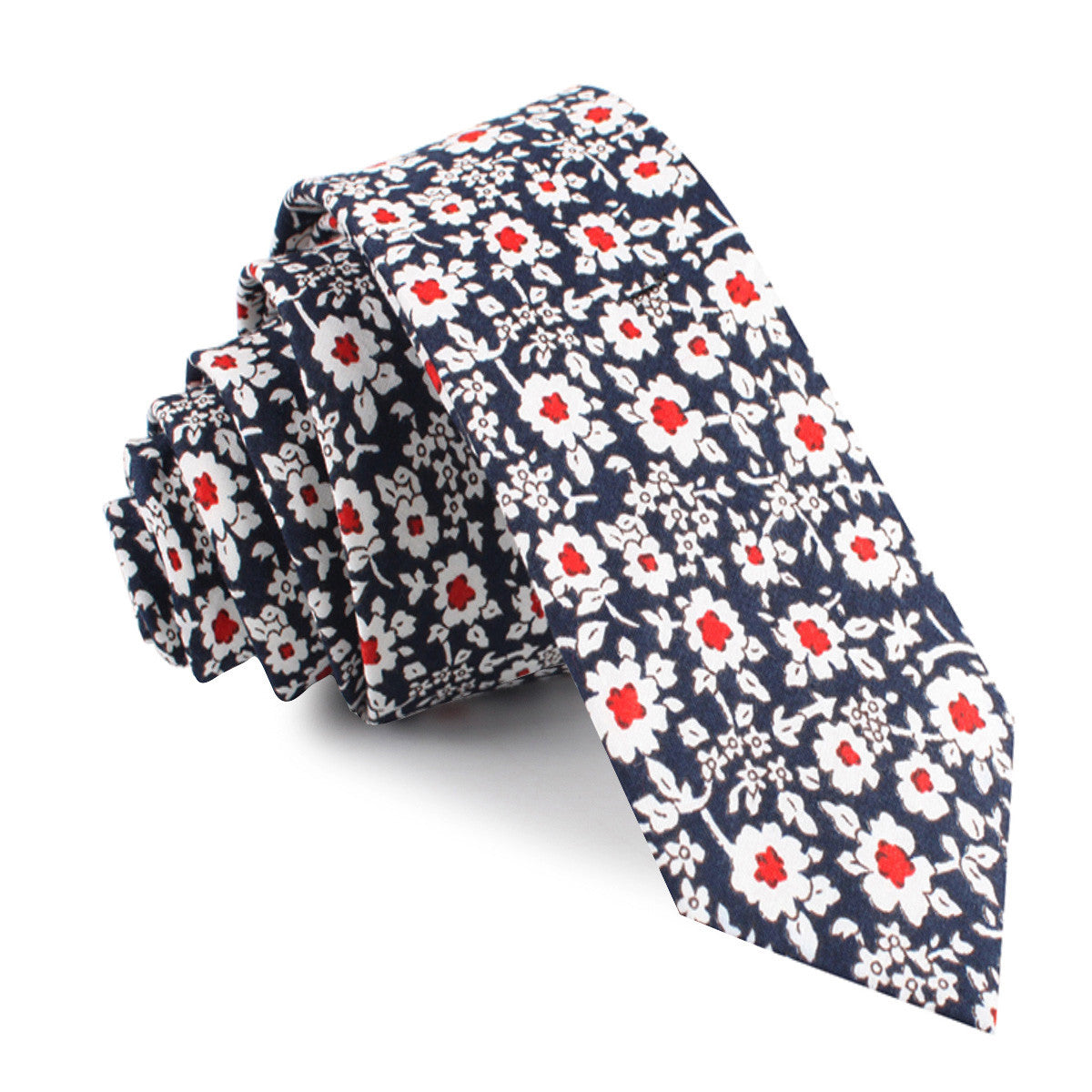 New York Navy Floral Skinny Tie | Blue Flower Slim Ties Mens Neckties ...