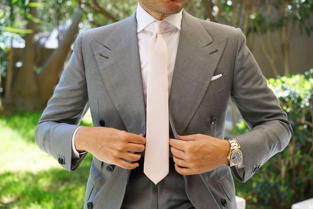 Nude Pink Satin Skinny Tie | David's Bridal Petal Wedding Slim Ties AU ...