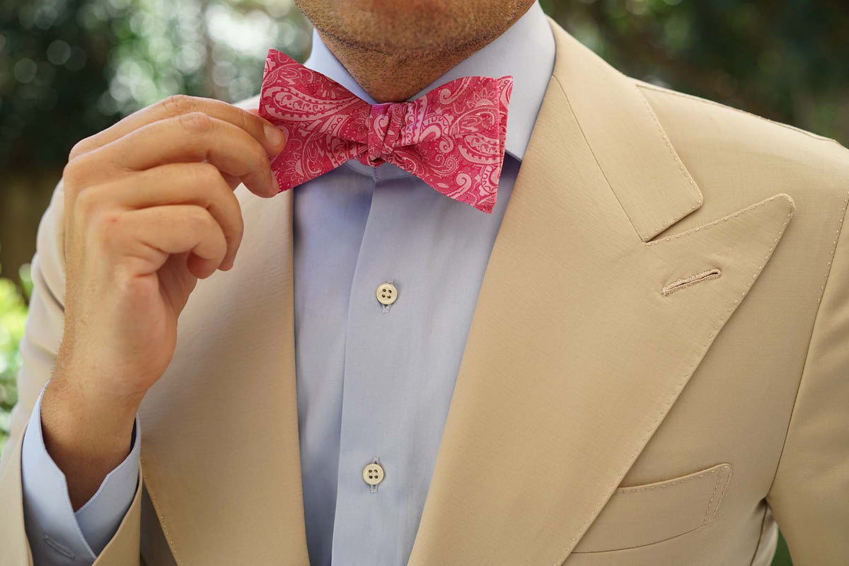 Paisley Pink Bow Tie Untied | Fuchsia Self-Tie Bowtie Wedding Tux Suit ...