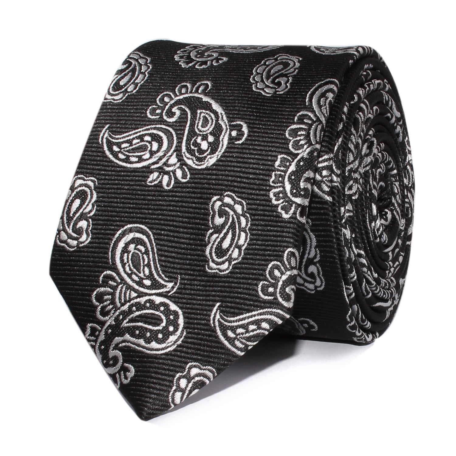 Paisley Coal Black Skinny Tie | Designer Slim Ties Cool Narrow Necktie ...