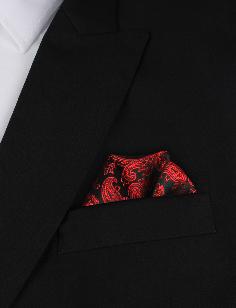 Paisley Red and Black Pocket Square | Mens Handkerchief | Australia | OTAA