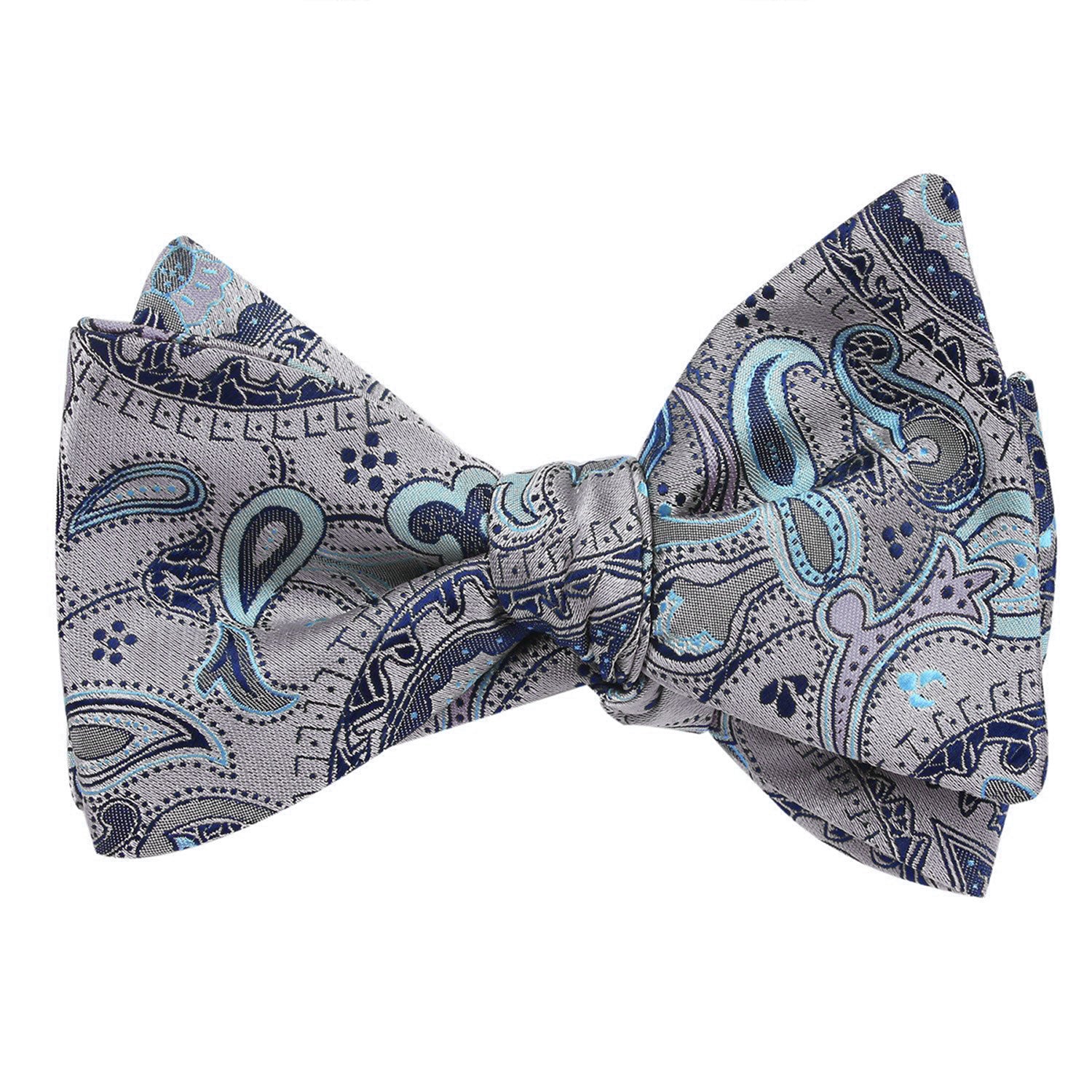 Paisley Silver Bow Tie Self Tie with Light Blue | Ties Australia | OTAA