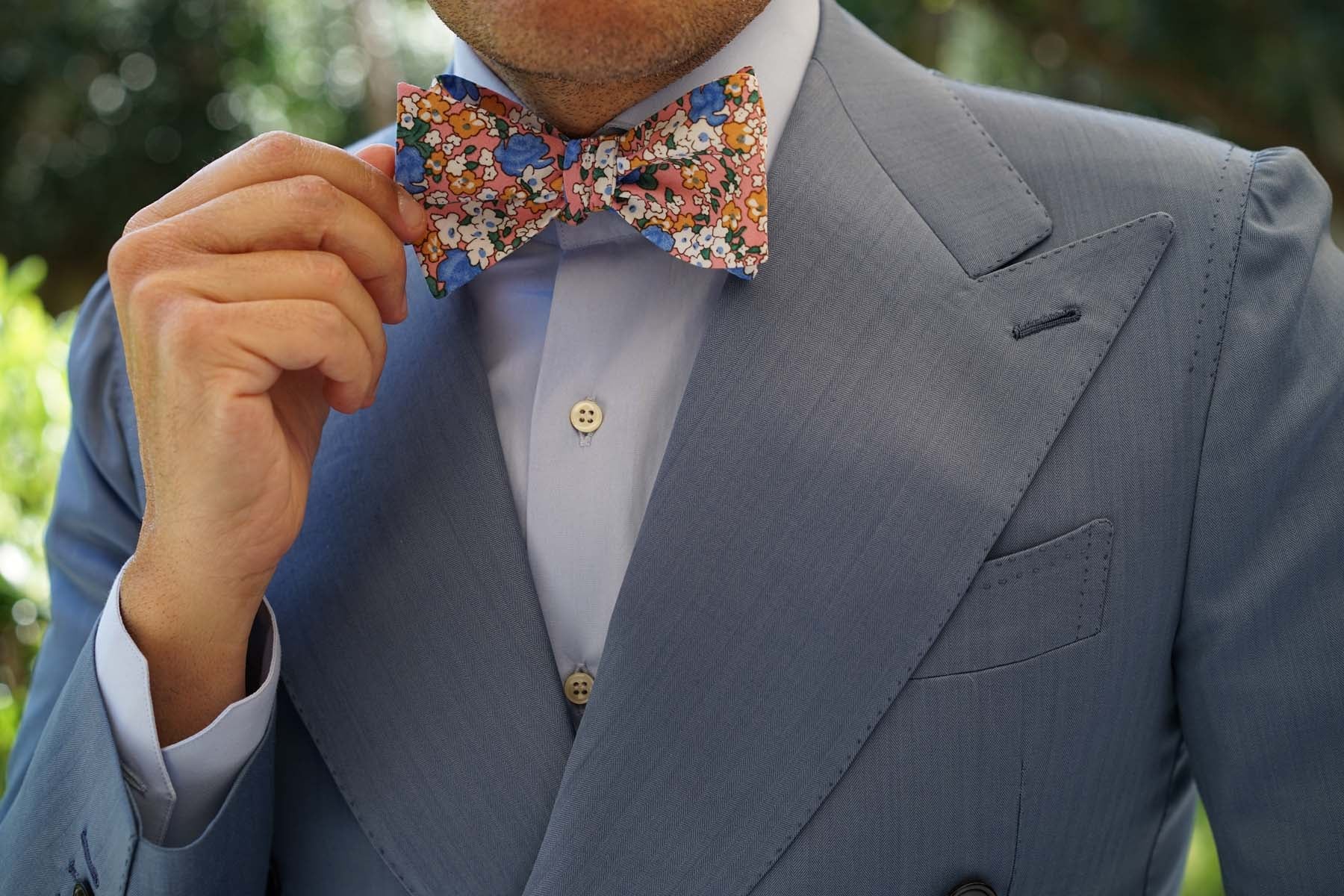 Panama Pink Floral Self Bow Tie | Flower Wedding Untied Bowtie for Men ...
