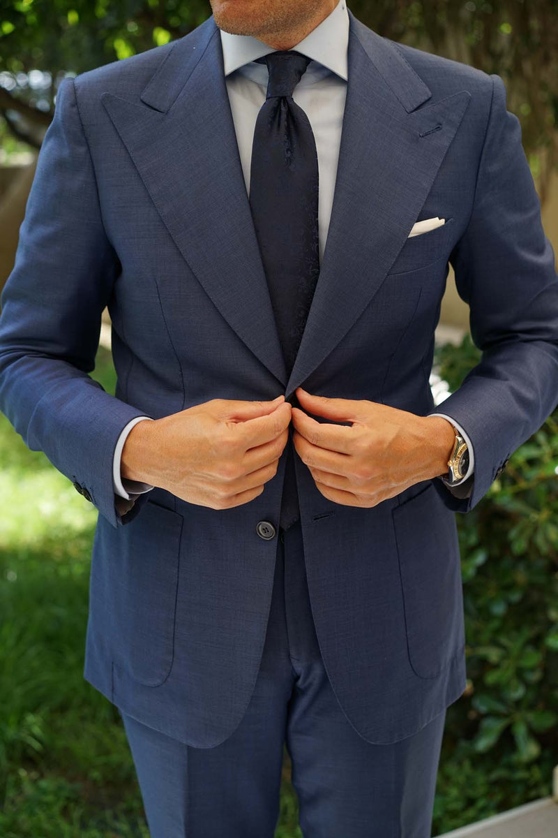 Parc Monceau Navy Blue Floral Necktie | Flower Designer Ties for Men | OTAA