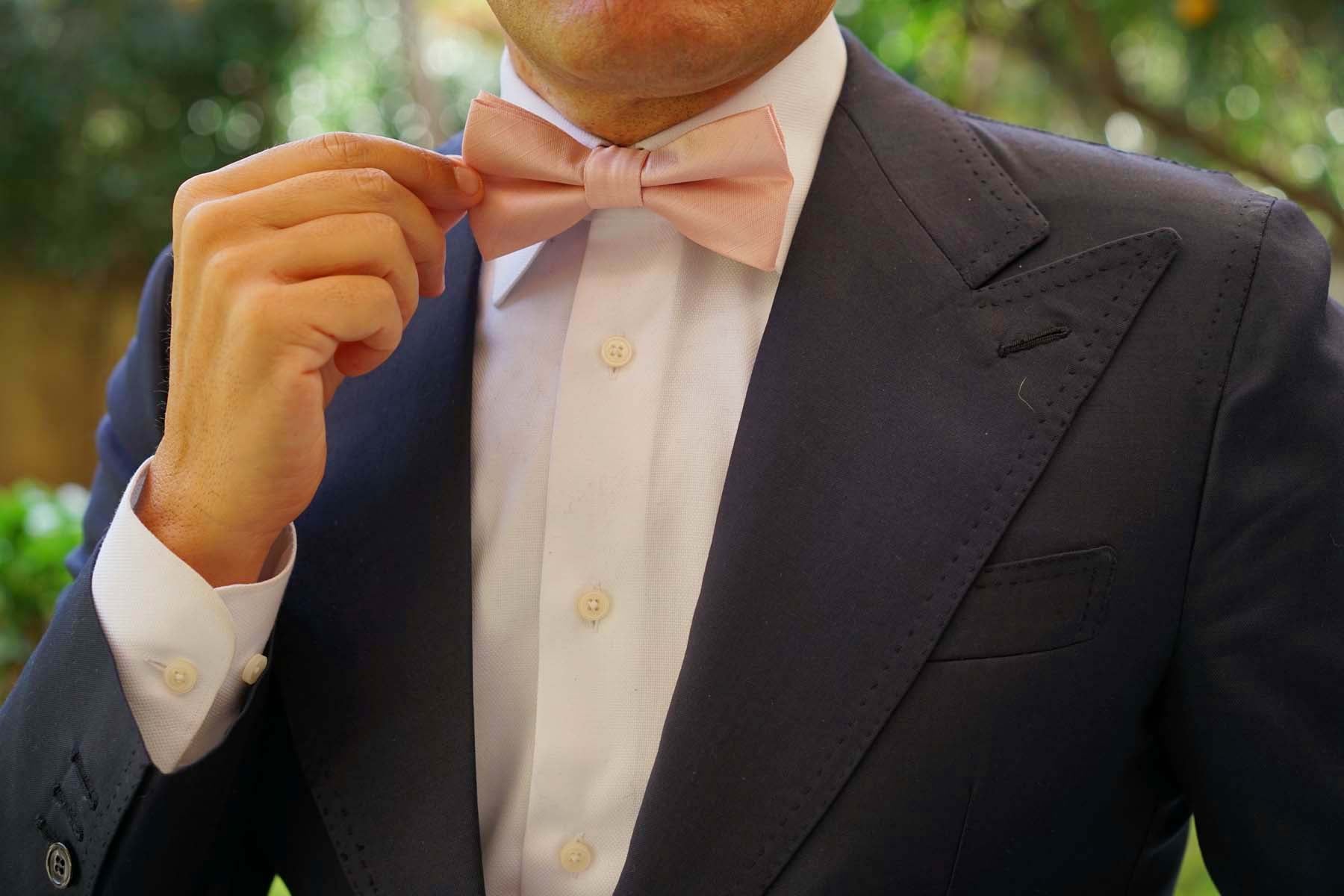 Peach Grain Bow Tie | Bellini Pink Bowties | Wedding Pre-Tied Bow Ties ...