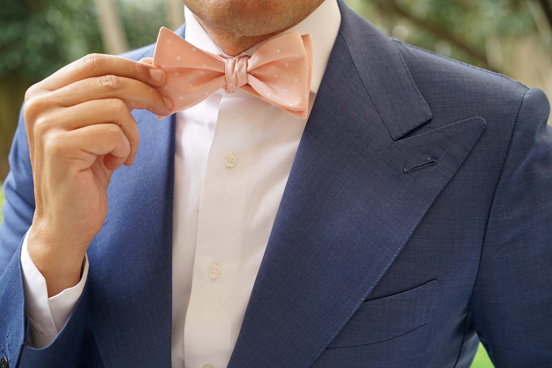 Peach with White Polka Dots Self Tie Bow Tie | Pink Untied Bowties Man ...