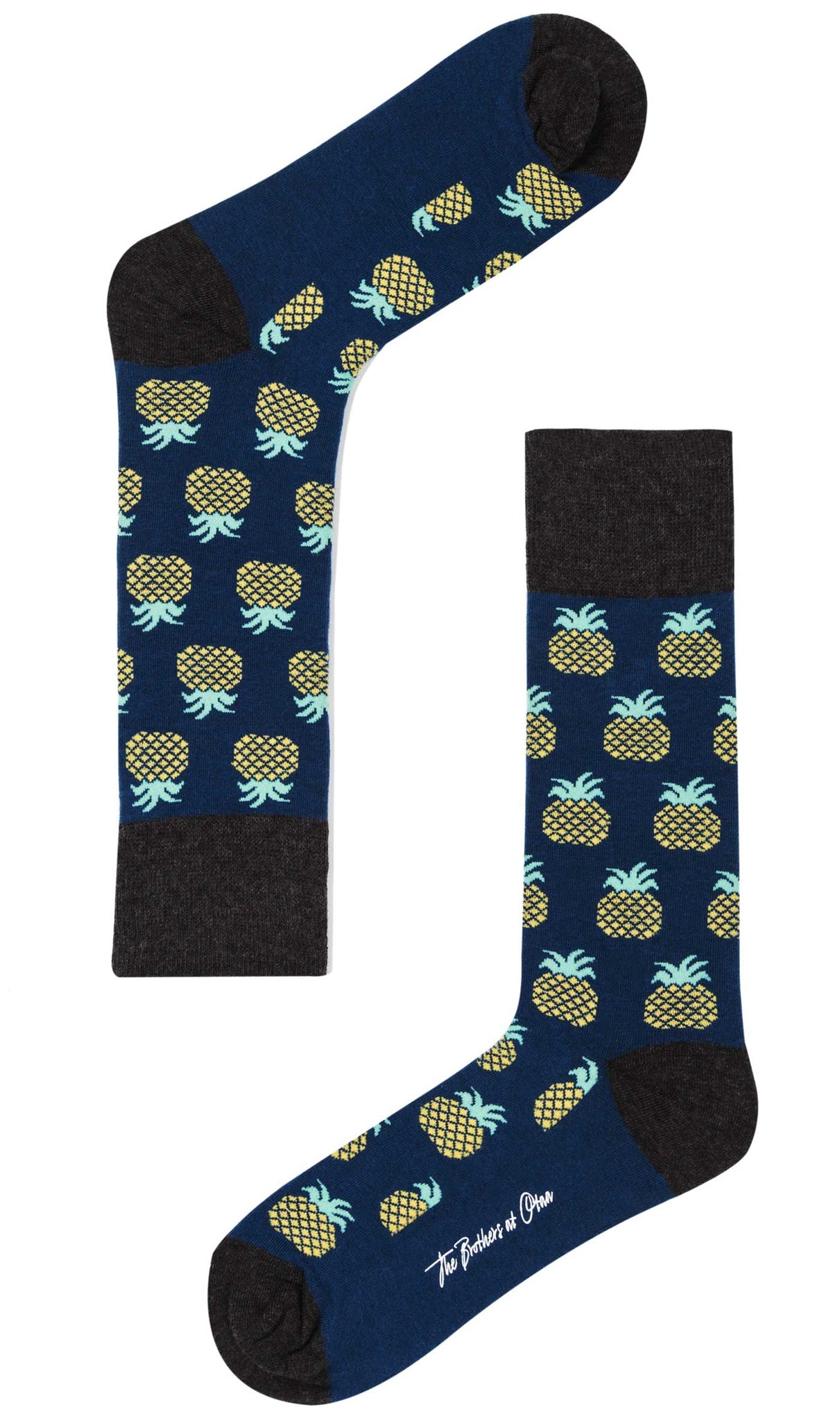 Pineapple Socks | Tropical Fruit Navy Blue Cotton Men Happy Crew Socks ...