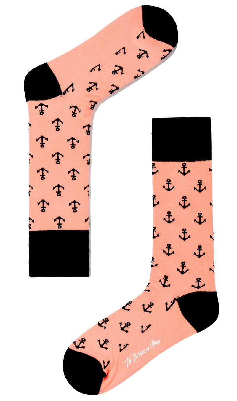 Pink Anchor Socks | Novelty Black Sailor Cotton Mens Casual Crew Socks ...