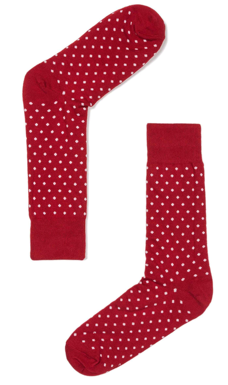 Red Polka Dots Cotton-Blend Socks | Mens Business Casual Socks | OTAA