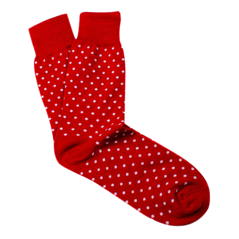 Red Polka Dots Cotton-Blend Socks | Mens Business Casual Socks | OTAA