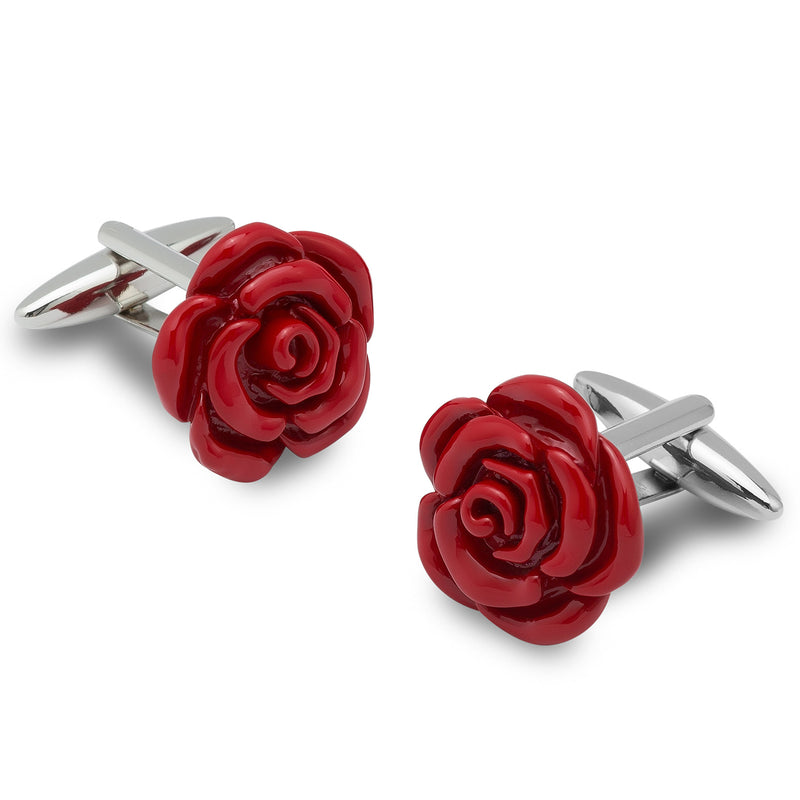 Red Rose Metal Cufflinks | Flower Silver Cufflink | Floral Cuff Links ...