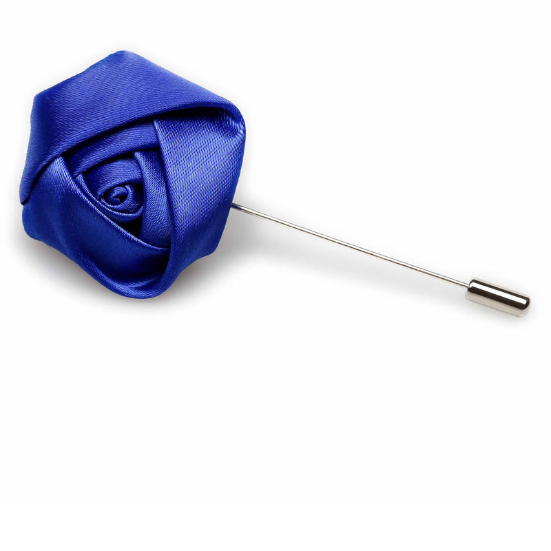 Royal Blue Satin Rose Lapel Pin Mens Rosebud Flower Boutonniere Pins Otaa 