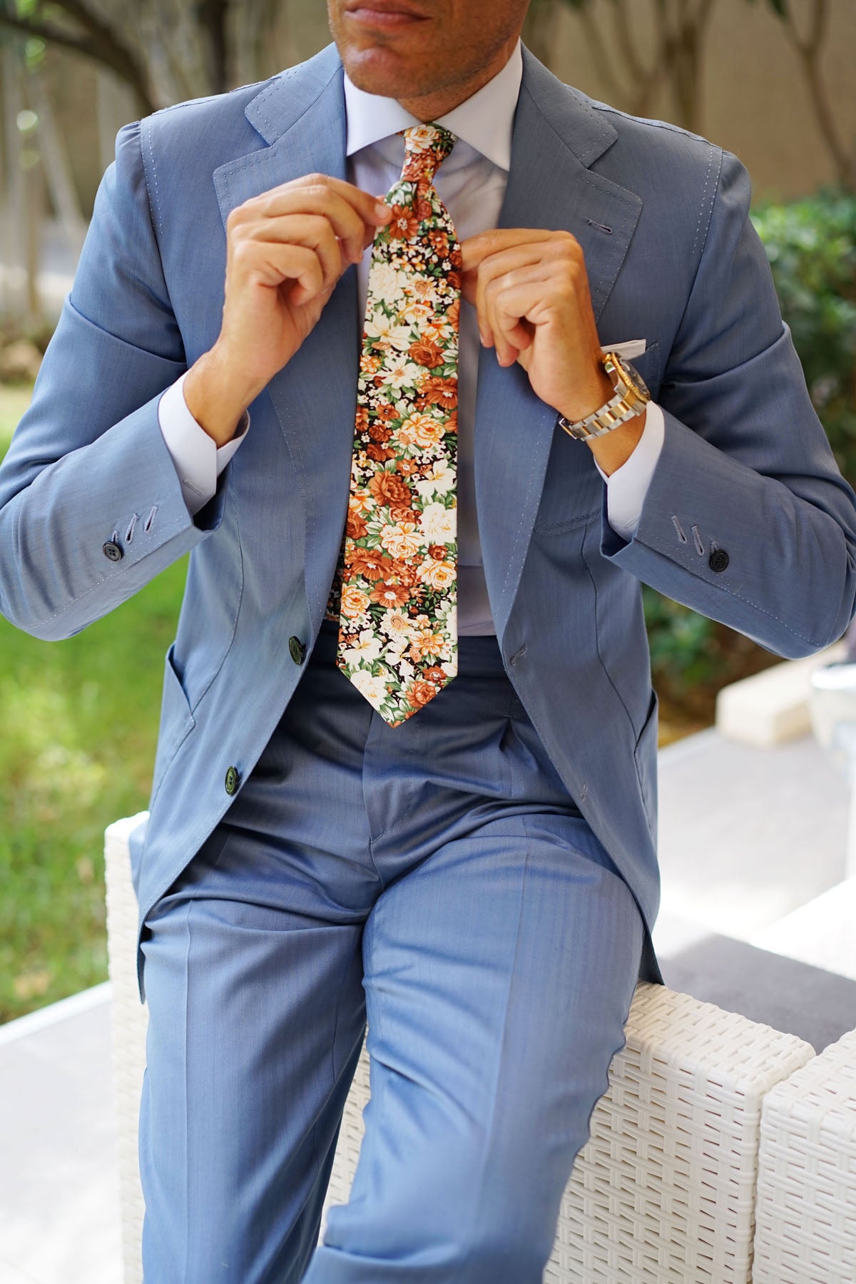 San Pietro Orange Floral Tie | Mens Tie Ties Neckties | OTAA