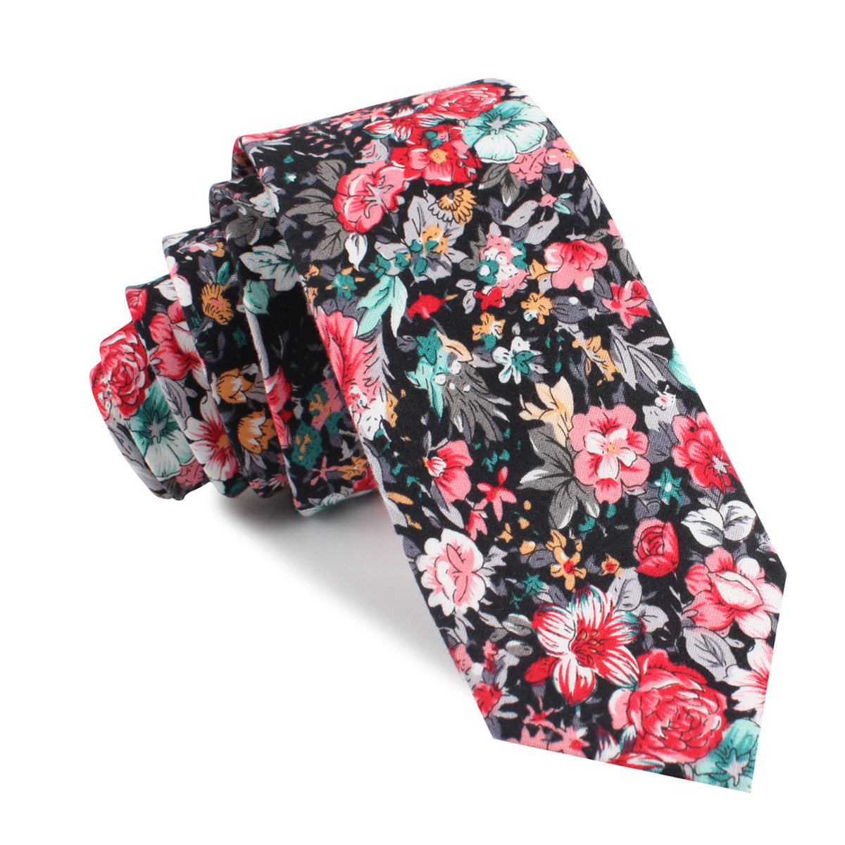 Sardinia Bloom Floral Skinny Tie | Slim Ties Thin Necktie | OTAA