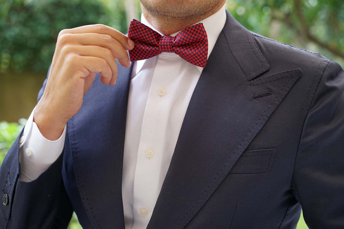 Scarlet Red Houndstooth Bow Tie | Patterned Bowtie | Designer Bow Ties ...