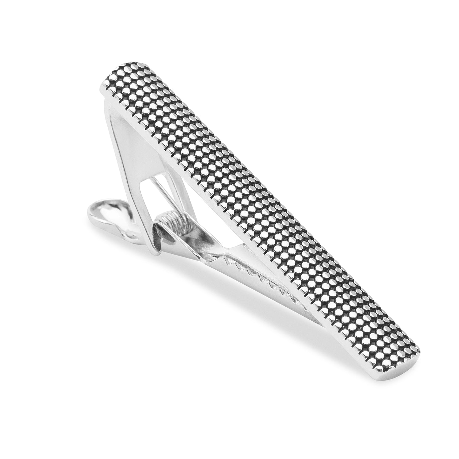 Silver Stippled Tie Bar | Classic Dotted Black Tie Clip | Necktie Pin ...