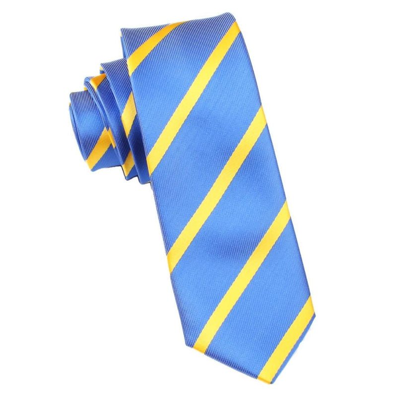 Sky Blue Skinny Tie with Yellow Stripe | Thin Narrow Ties | OTAA