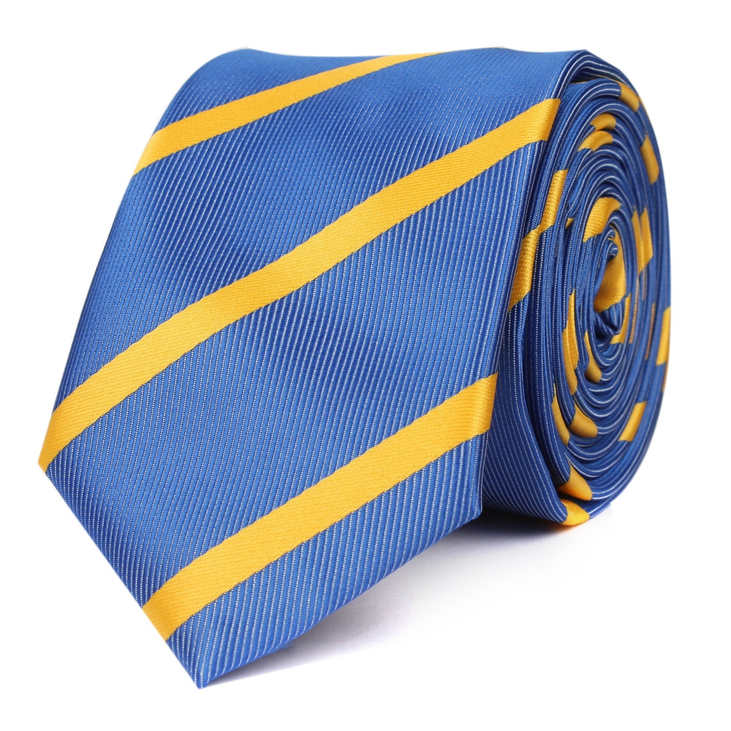Sky Blue Skinny Tie with Yellow Stripe | Thin Narrow Ties | OTAA