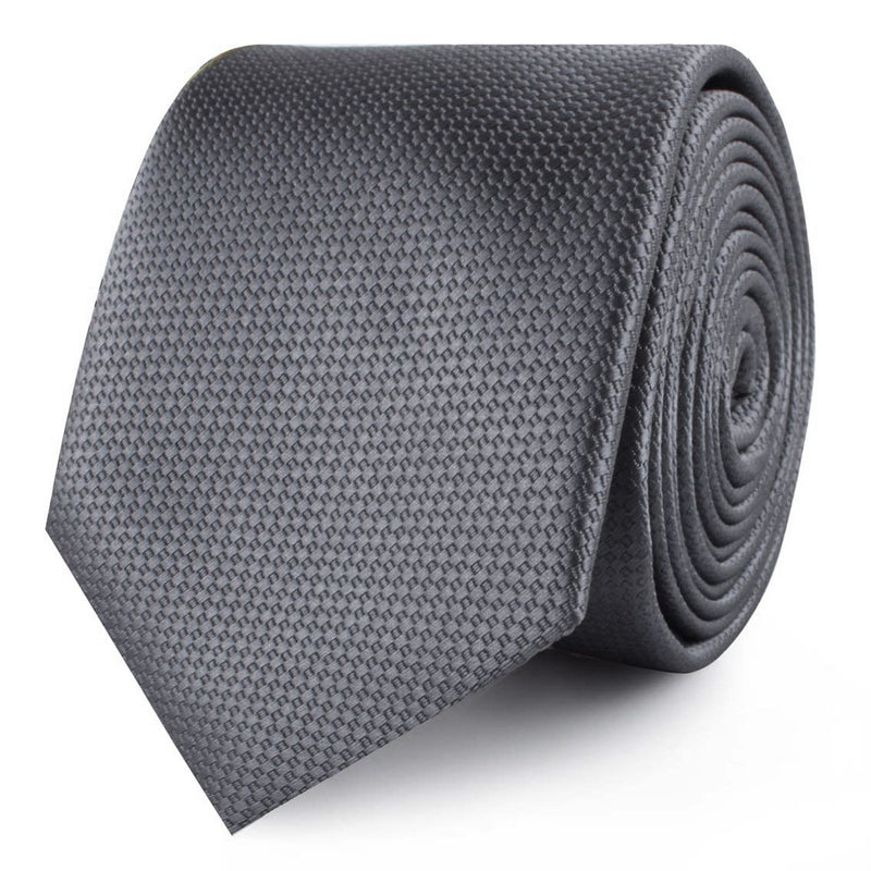 Slate Grey Charcoal Basket Weave Skinny Tie | Mens Narrow Slim Ties AU ...