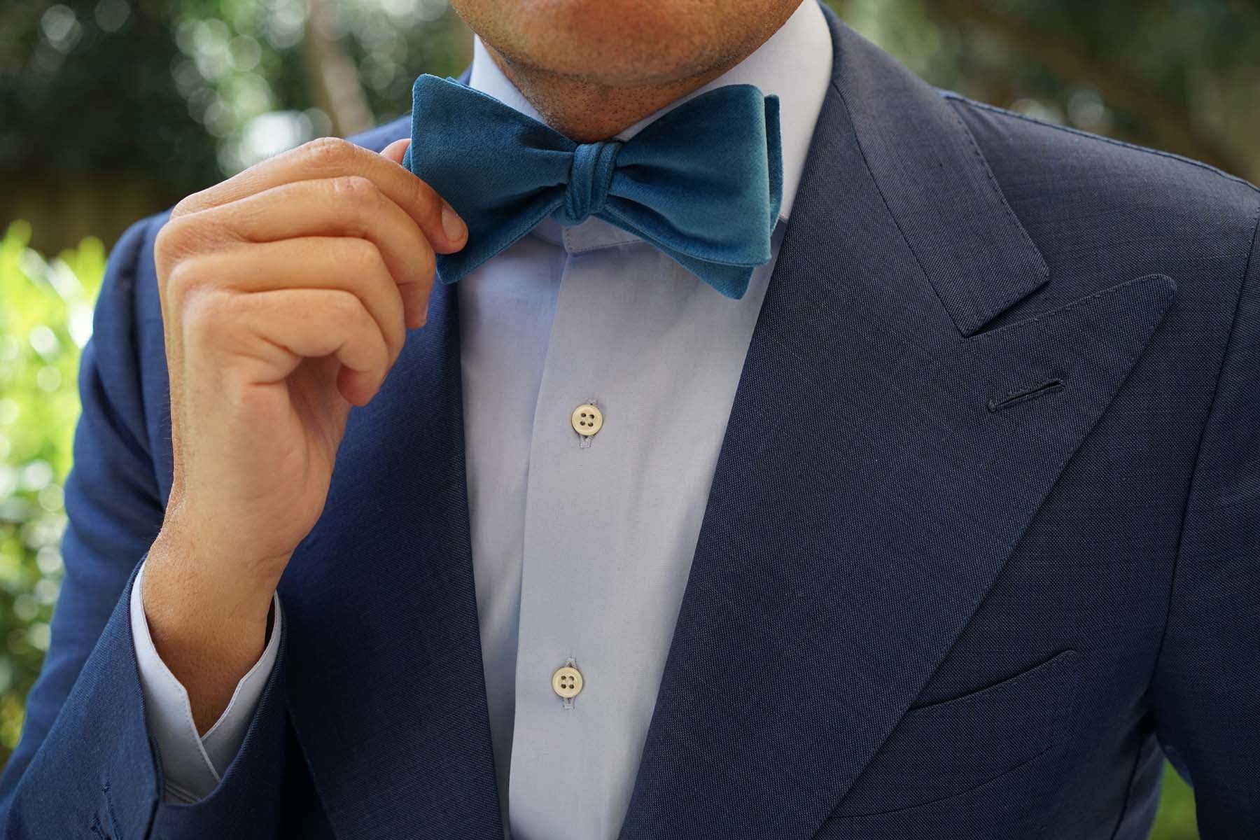 Teal Blue Velvet Self Bow Tie | Wedding Tuxedo Suit Self-Tied Bowties ...