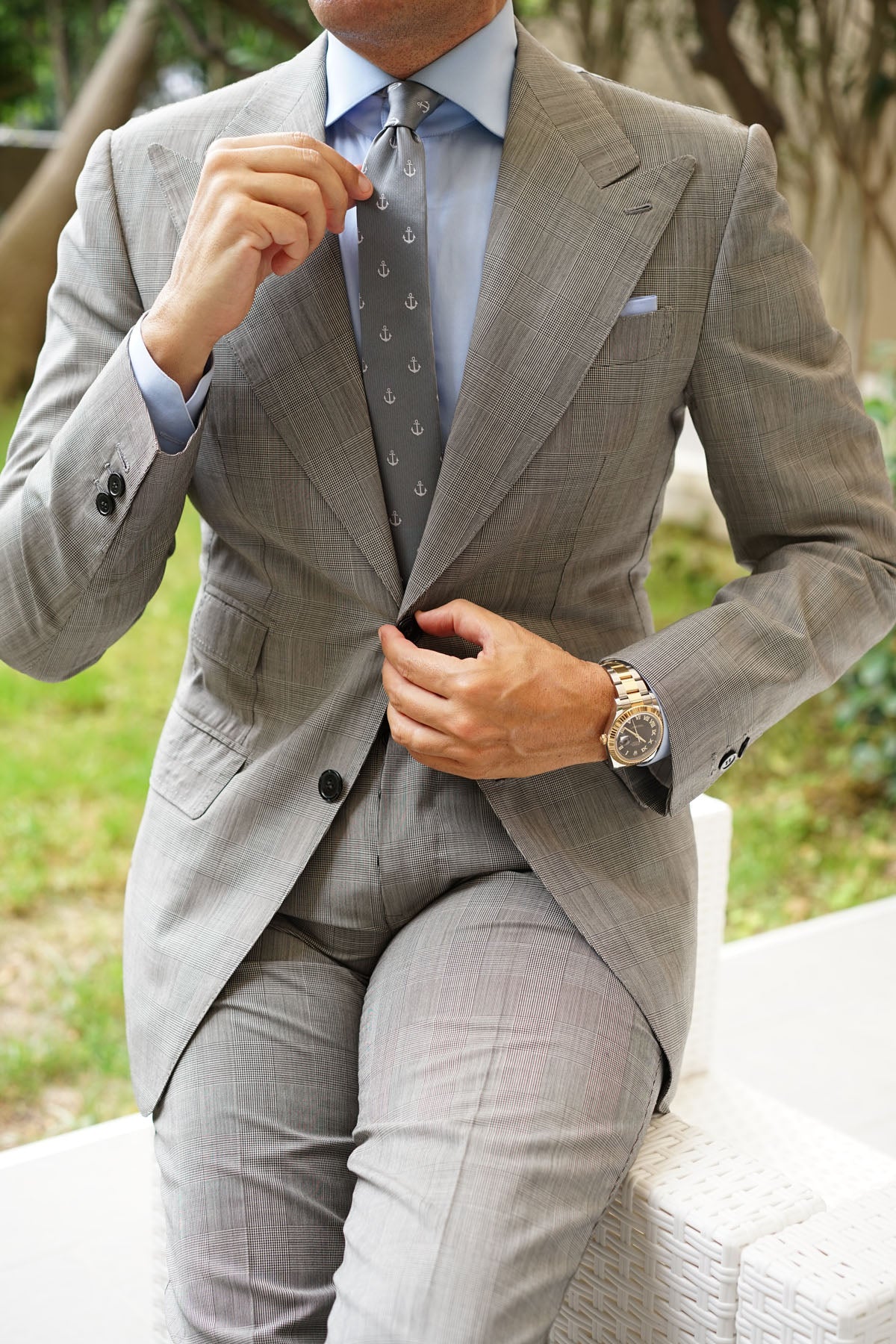 Charcoal Grey Anchor Skinny Tie | Gray Nautical Slim Ties Mens Necktie ...