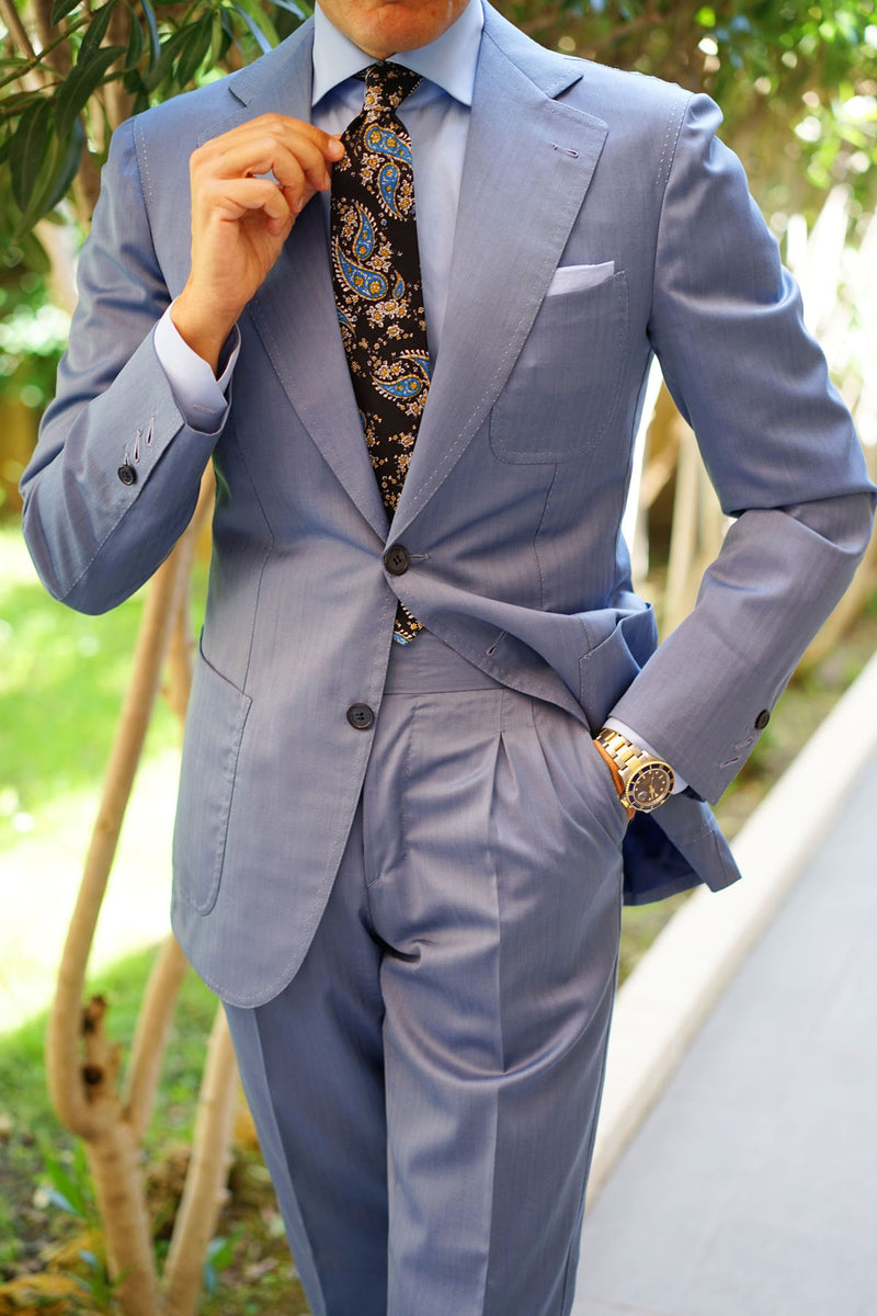 Venetian Lagoon Blue Paisley Tie | Men's Black Neckties | Vintage Ties ...