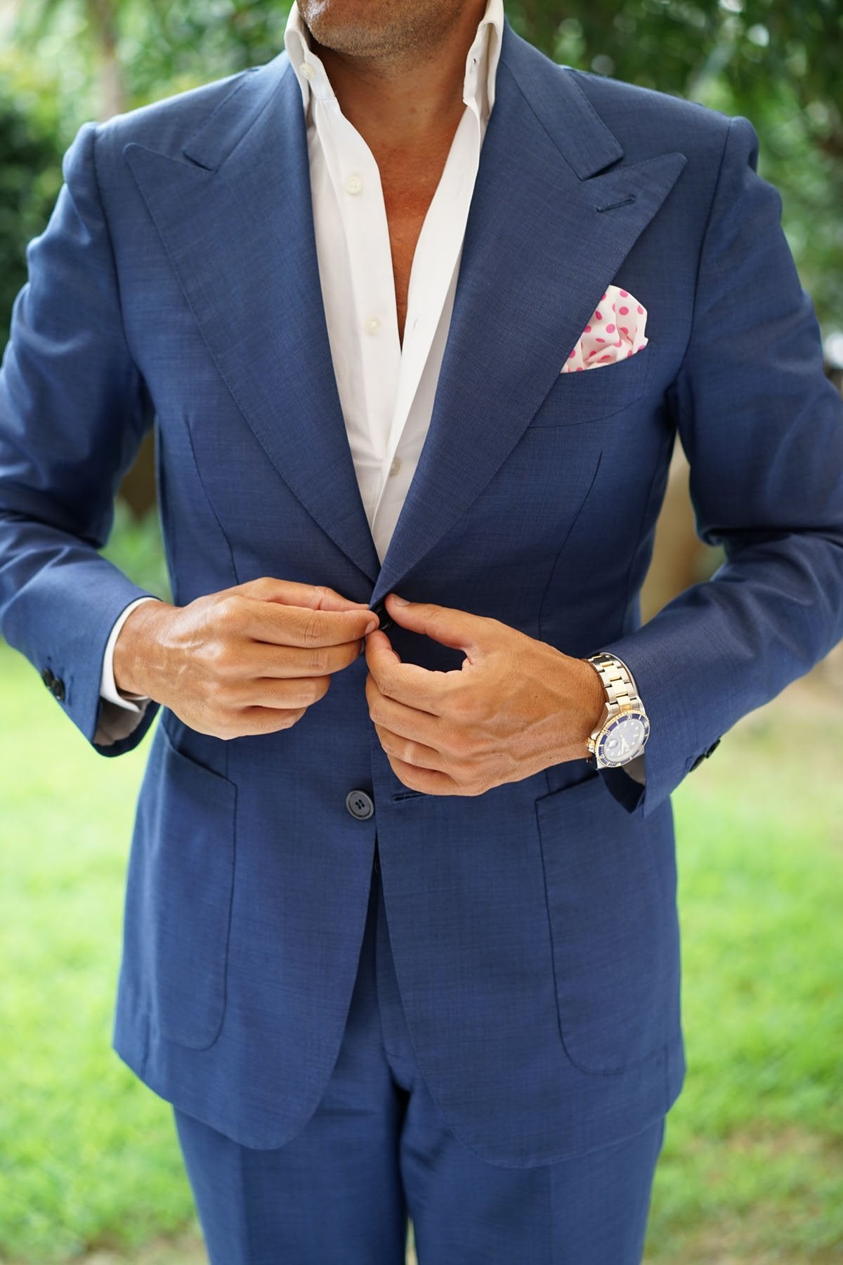 White Cotton with Large Hot Pink Polka Dots Pocket Square | Men's ...