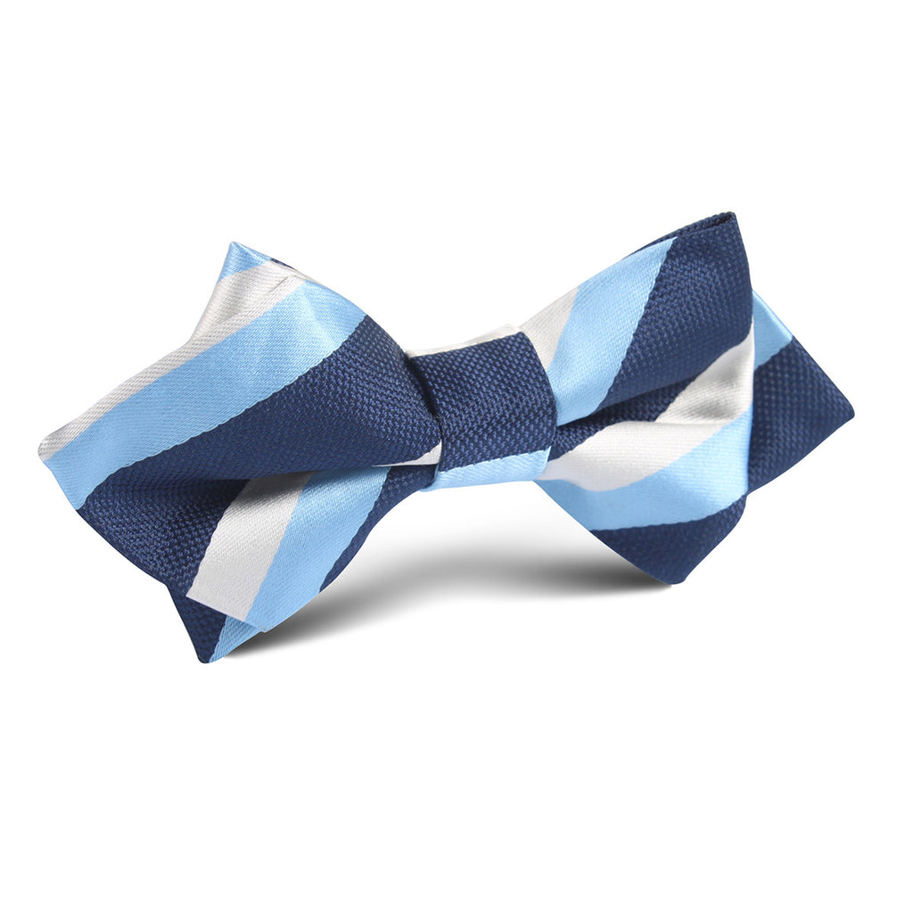 White Navy and Light Blue Striped Diamond Bow Tie | Point Pre-Tied Ties ...