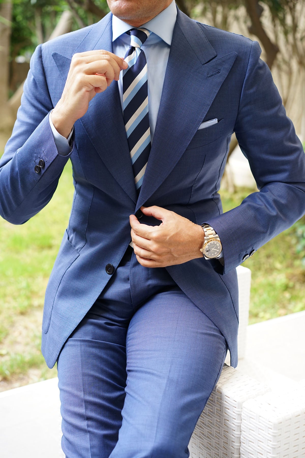 White Navy and Light Blue Striped Skinny Tie | Slim Ties Mens Neckties ...