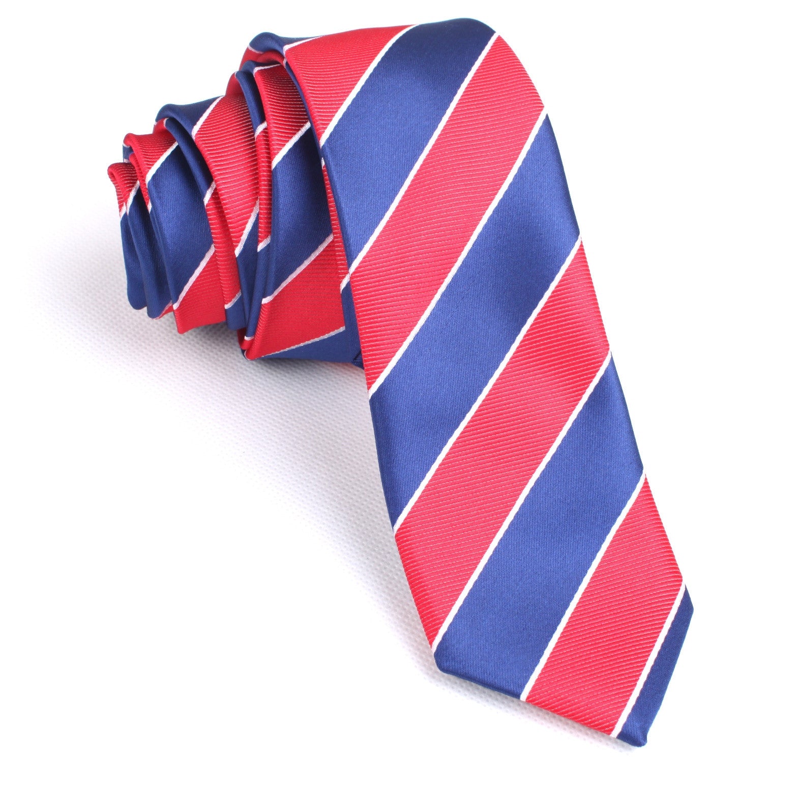 Navy Blue White and Red Diagonal - Skinny Tie | Regimental Slim Ties | OTAA