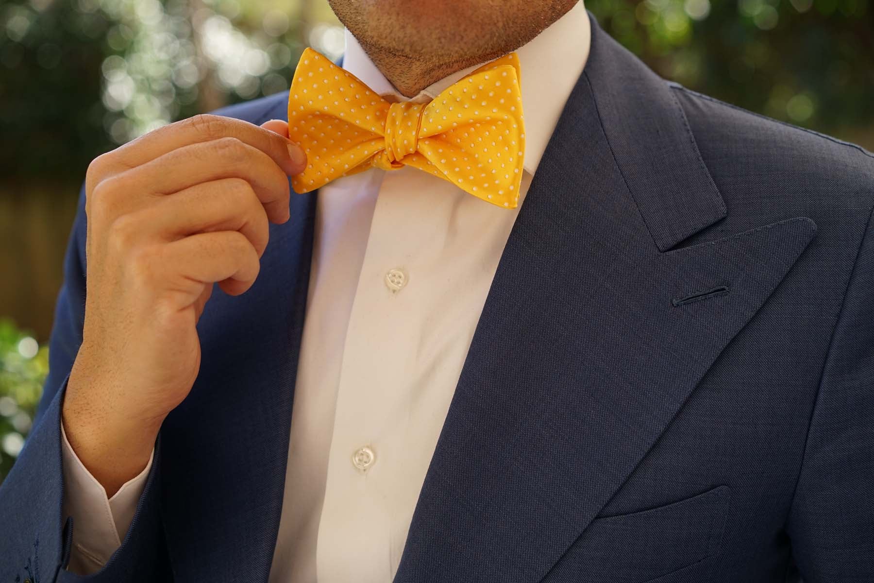 Yellow Mini Polka Dots Self Bow Tie | Wedding, Groomsmen Bowtie Untied ...