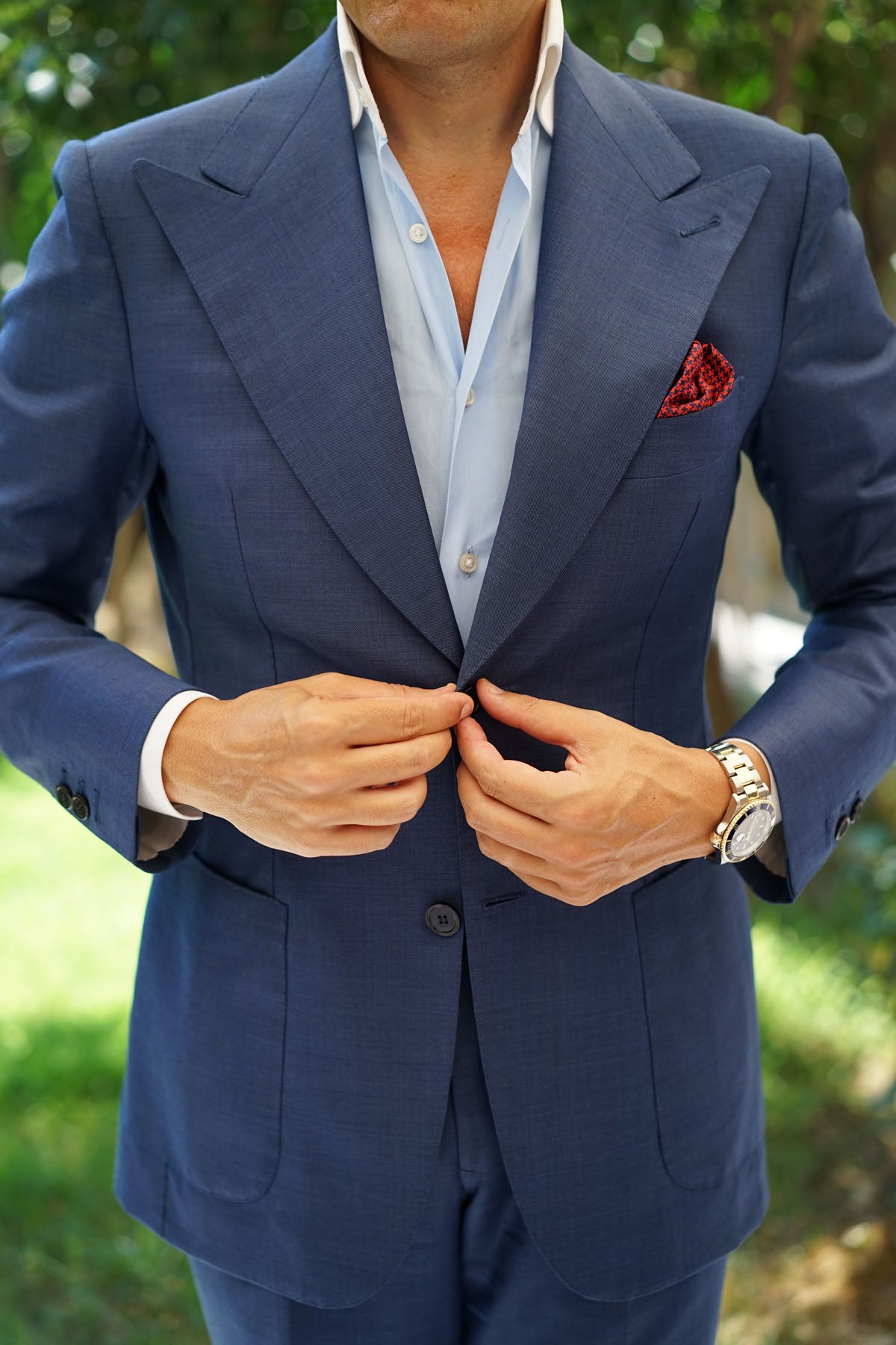 Scarlet Red Houndstooth Pocket Square | Mens Squares Handkerchiefs | OTAA