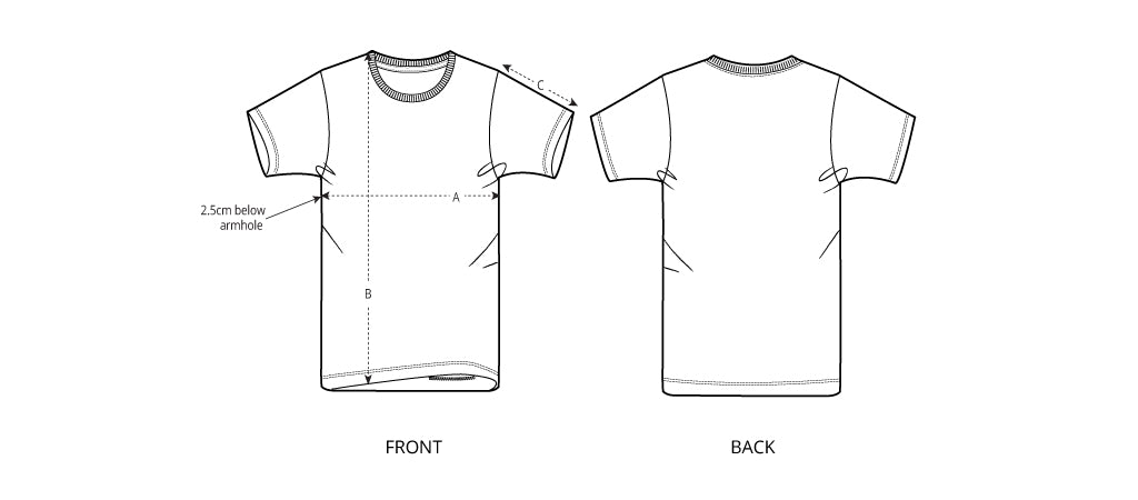 Sizing chart diagram for the Mini Earthlings Tee.