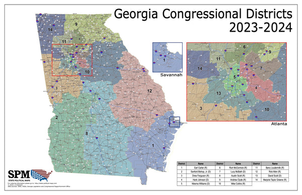 Georgia Political and State Legislative Wall Maps – State