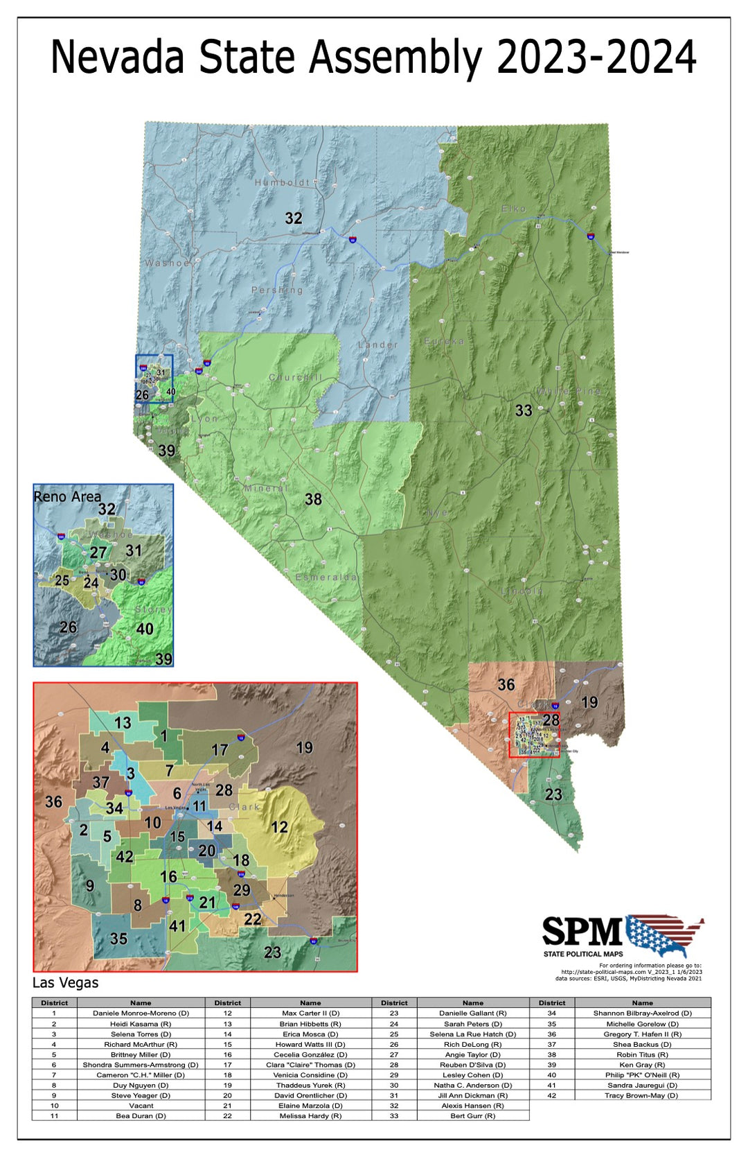 Nevada Political and State Legislative Wall Maps State Political Maps